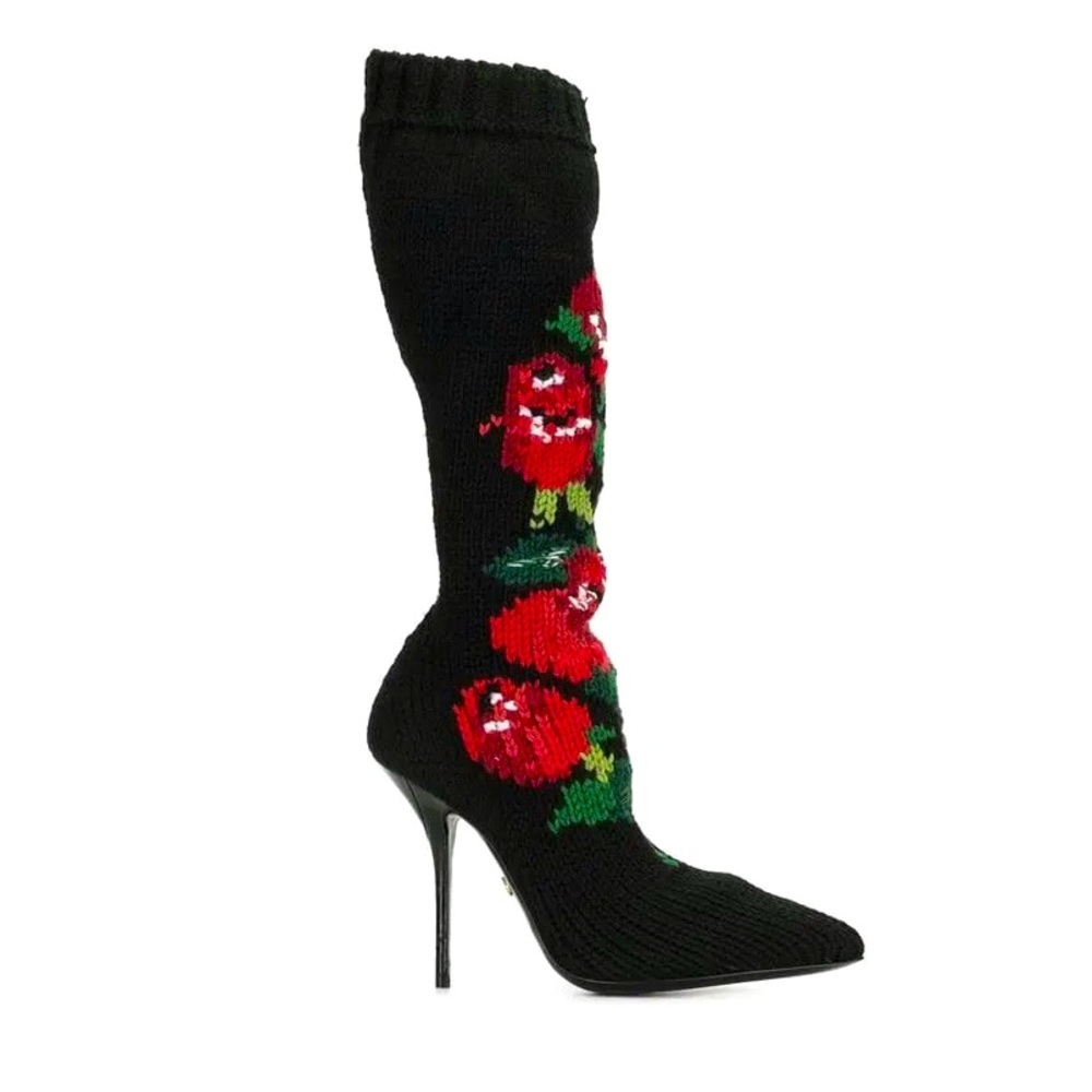 DOLCE & GABBANA Floral-Intarsia Knitted Boots - Picture 2 of 8